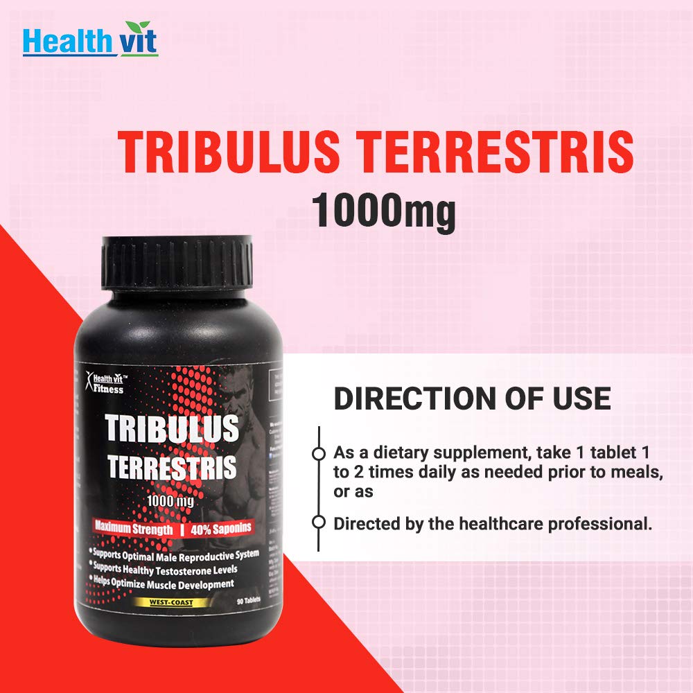 Healthvit Fitness Tribulus Terrestris 1000mg Maximum Strength 40 Saponins  Helps Muscle Development  Enhance Sports Performance - 90 Tablets