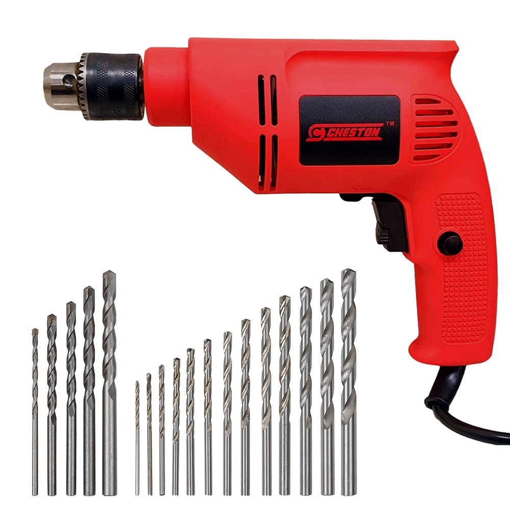 Cheston 10mm Powerful Drill Machine for Wall Metal Wood Drilling with 5 pcs Wall bits and 13 HSS bits