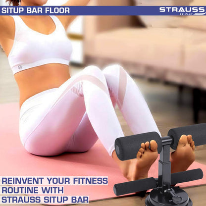 STRAUSS Sit-Up Bar: Portable, Foam Handle, Rubber Suction. Ideal for Sit-ups, Push-ups, Abs Workout, Weight Loss. Black.