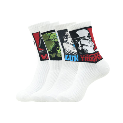 STAR WARS Gift Pack For Men - Clone Trooper Yoda Luke Skywalker and Darth Vader-High Ankle Socks White Pack of 4 Pairs1U