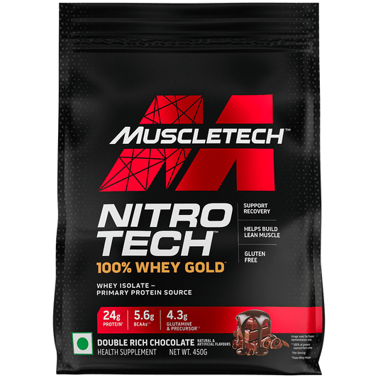 MuscleTech Nitro-Tech 100 Whey Gold 450g  15 Serving  24g Protein Double Rich Chocolate Flavour  Lean Muscle  Recovery