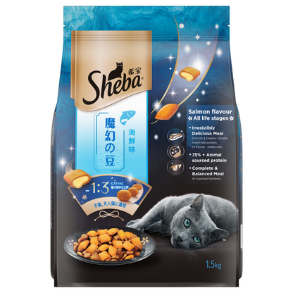 Sheba Chicken Loaf Rich Premium Adult Fine Wet Food and Salmon All Life Stage Cat Dry Food Combo