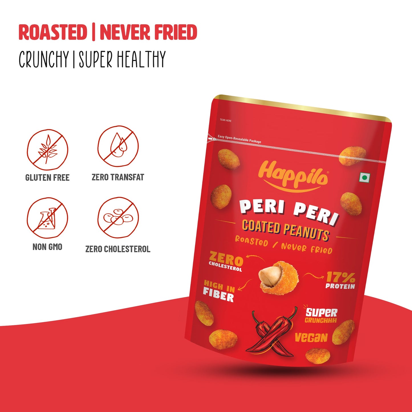 Happilo Premium Super Snack Peri Peri Peanut 150g Crunchy and Nutty High in Protein and Dietary Fibre