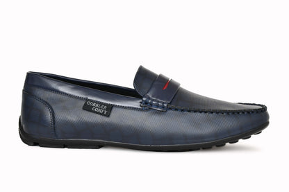 Classic Moccasins with Stylish Check Pattern  Navy Blue