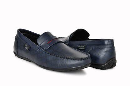 Classic Moccasins with Stylish Check Pattern  Navy Blue