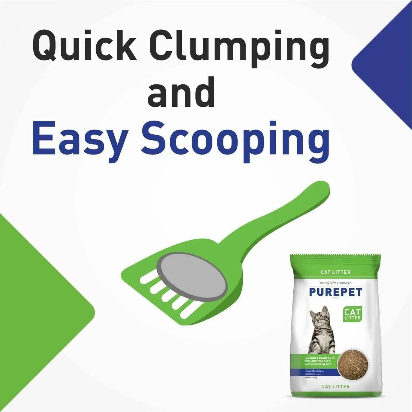Purepet Lavender Scented Clumping Cat Litter and M Pets Cat Litter Scoop Black Combo