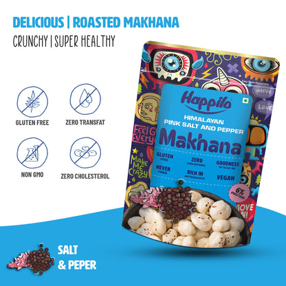 Happilo Premium Super Snack Makhana Himalayan Salt  Pepper55g Roasted Foxnut Healthy Snack Low Calorie Gluten Free and Vegan