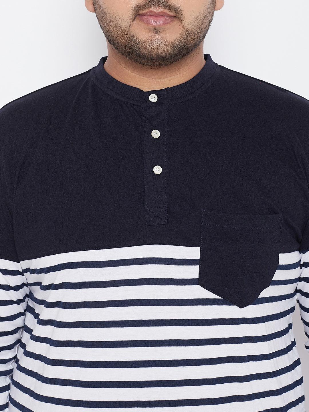 Men Plus Size Tito Striped Henley Tshirt