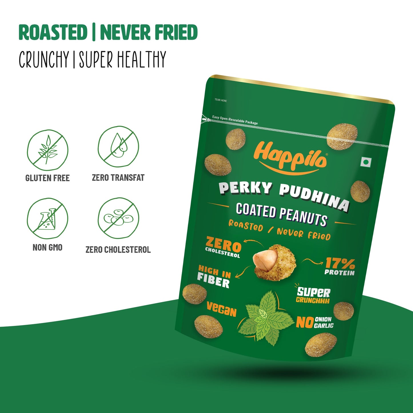 Happilo Premium Super Snack Perky Pudhina Peanut 150g Crunchy and Nutty High in Protein and Dietary Fibre