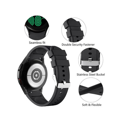 Black Silicone Strap - Compatible with Samsung Galaxy Watch 4/5, Watch 5 Pro, Watch 4 Classic (20mm, 40mm, 42mm, 44mm, 45mm, 46mm)