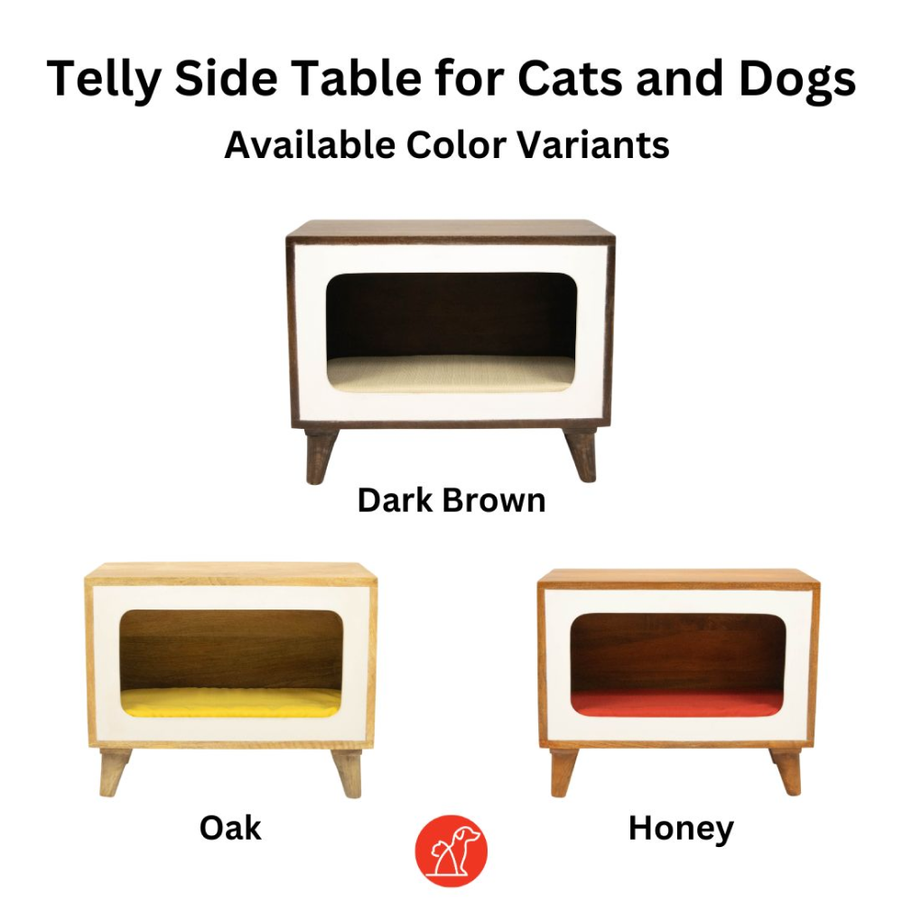 FurryLiving Telly Side Table with Cushion for Small Dogs and Cats Oak