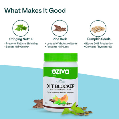 Oziva Plant Based Dht Blocker 60 Capsules Stinging Nettle Beta Sitosterol  Pine Bark Controls Hairfall  Stimulates Follicles Certified Clean  Vegan