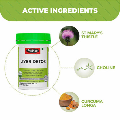 Swisse Ultiboost Liver Detox: St Mary's Thistle, Choline, Curcuma Longa for detox & healthy digestion - 60 Tablets