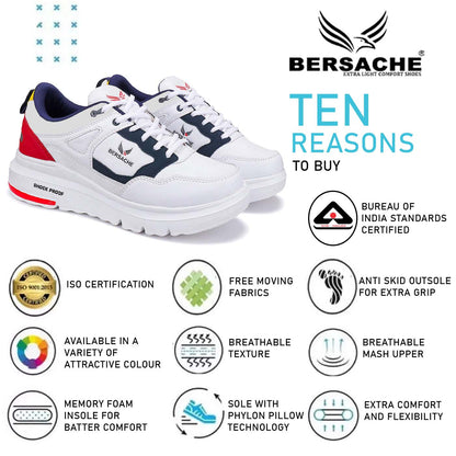 Bersache Lightweight Casual Sneaker Shoes For Men White-7052