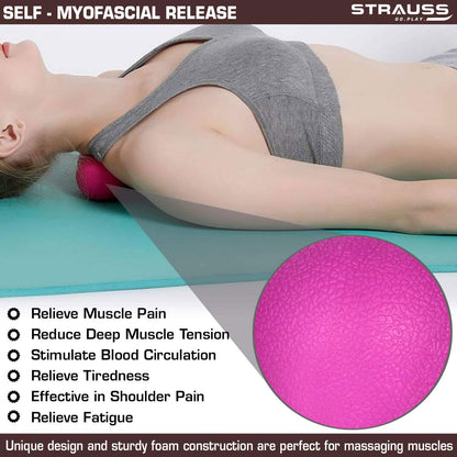 Strauss Yoga Lacrosse Massage Dual Peanut Ball for Physiotherapy, Deep Tissue, Trigger Point Therapy, Muscle Knots, Pain Relief, Pink