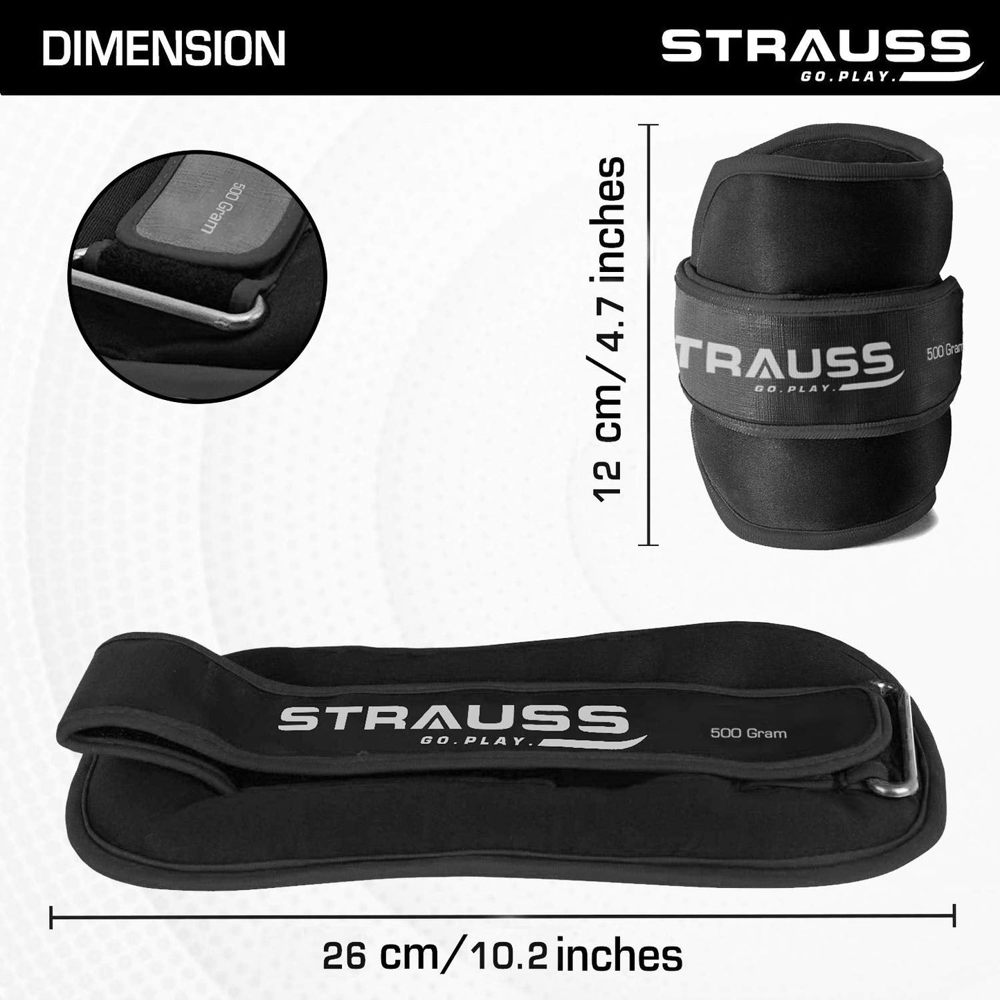 Strauss Ankle Weight-0.5 Kg- Black Pair Round Belt