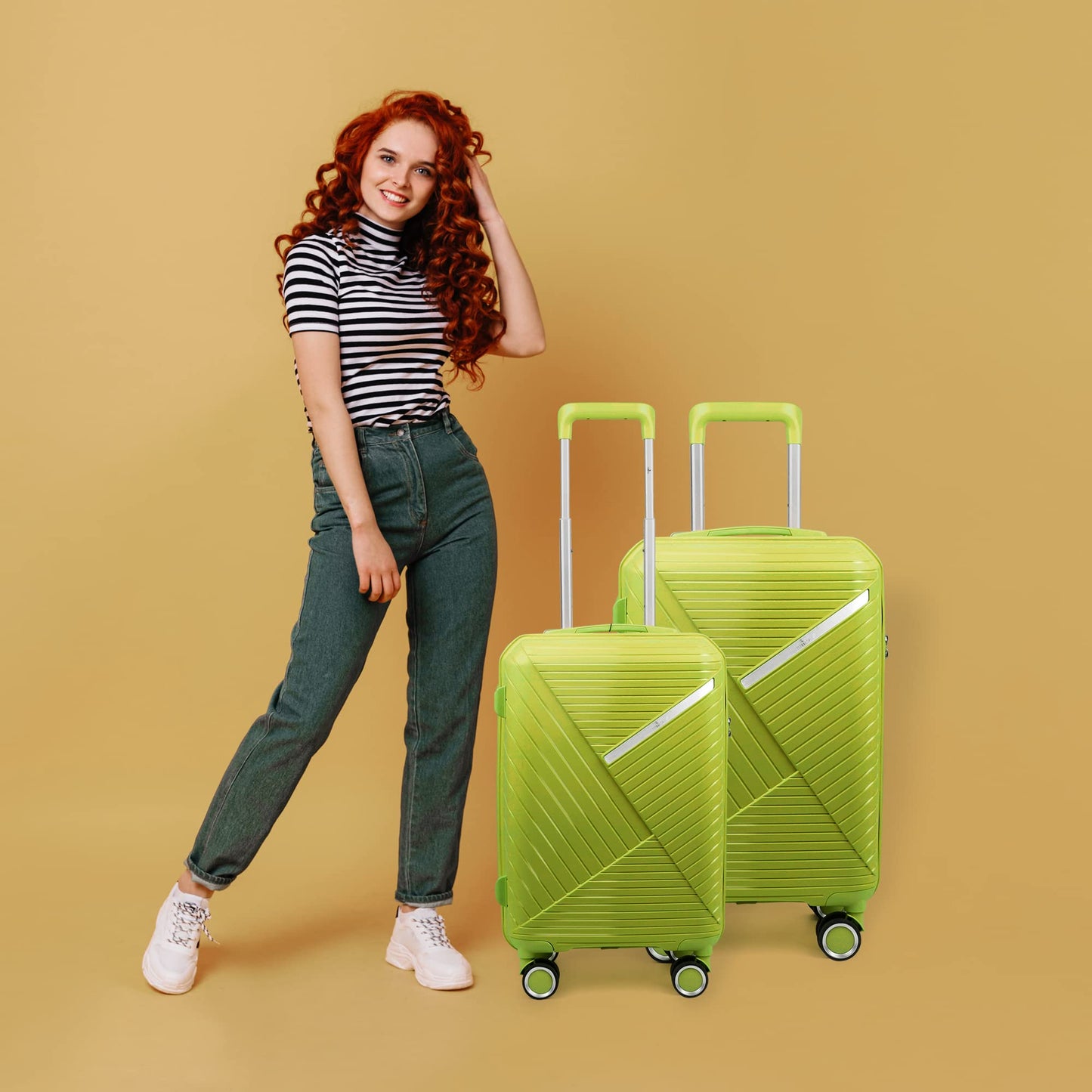 THE CLOWNFISH Combo of 2 Denzel Series Luggage Polypropylene Hard Case Suitcases Eight Wheel Trolley Bags with TSA Lock- Green Medium 66 cm-26 inch Small 56 cm-22 inch