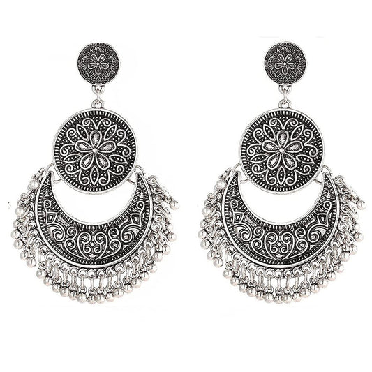 Yellow Chimes Earrings for Women  Girls  Traditional Silver Oxidised Chandbali  German Silver Tribal Muse Collection  Chand Baliyan Earrings  Birthday  Anniversary Gift