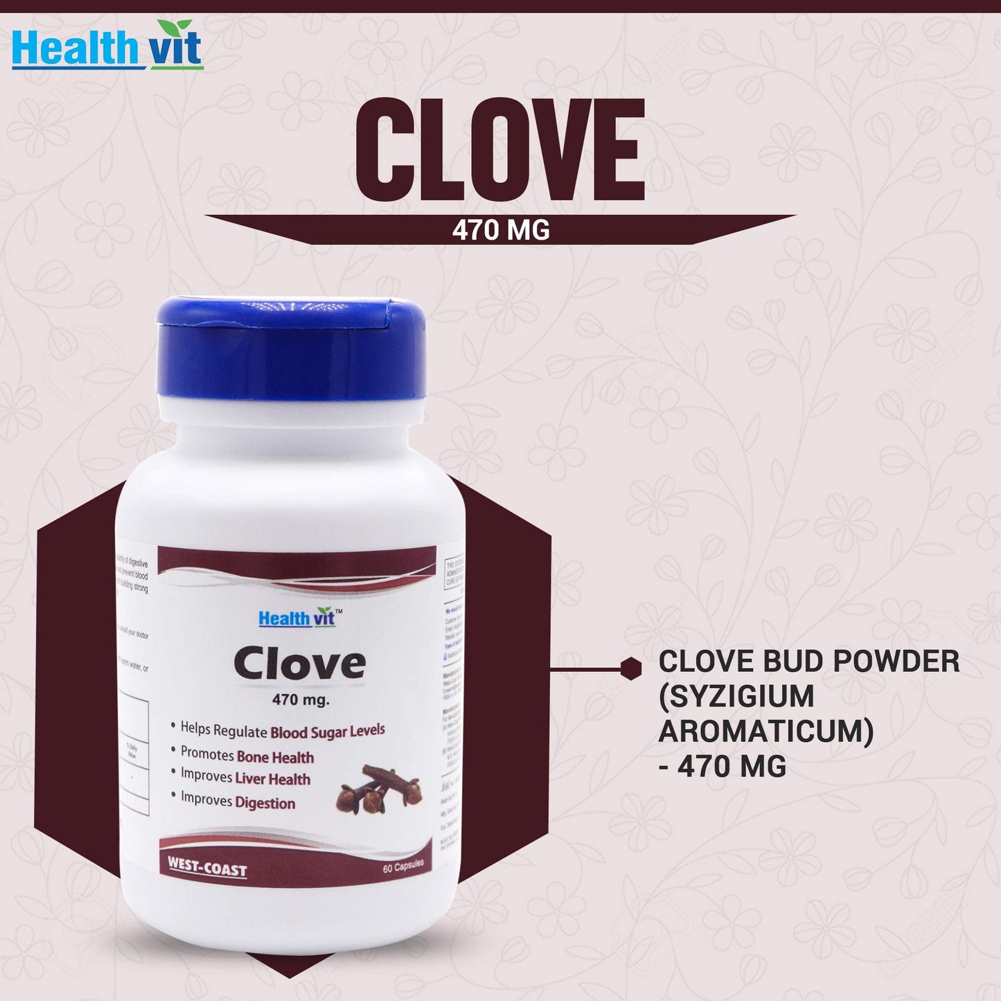 Healthvit Clove 470mg For Better Digestion  Improves Liver Health Helps In Increase The White Cell Count  100 Natural And Vegan  60 Capsules