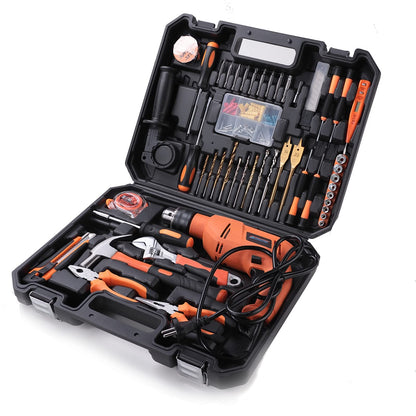 Cheston 13mm 600W Impact Drill Kit with 47 Tools: Screwdriver, Hammer, Wrench, Plier, Cutter, Spirit Level, Tape.