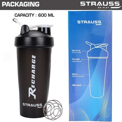 Strauss Recharge Shaker Bottle 600 ml Black