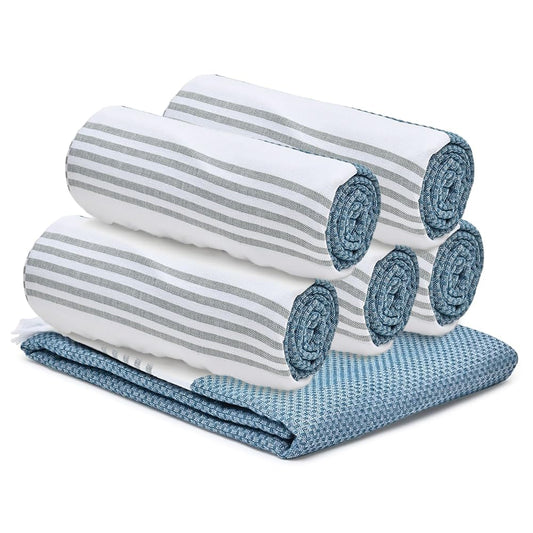 The Better Home 100 Cotton Turkish Bath Towel  Quick Drying Cotton Towel  Light Weight Soft  Absorbent Turkish Towel Pack of 6 Blue