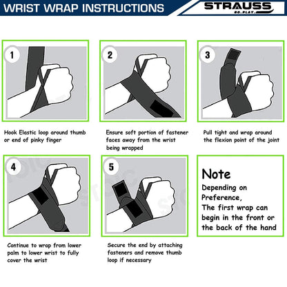 STRAUSS WL Cotton Wrist Supporter with Thumb Loop, Adjustable, Breathable, Powerful Velcro, Soft Material, Black/Red for Gym Workouts & Strength Training.