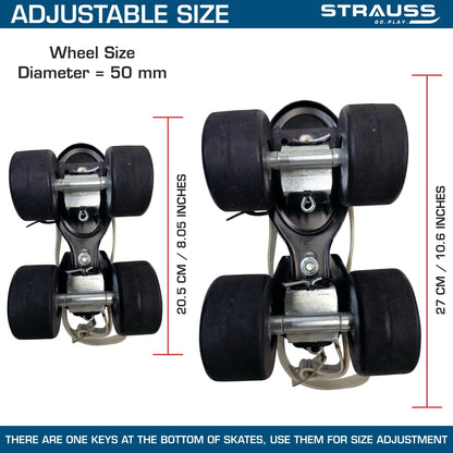 STRAUSS Unisex Senior Tenacity Roller Skates, Adjustable Size, Indoor/Outdoor, for Ages 6+, Weight Capacity 80kg, Black