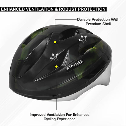 Strauss Adjustable Cycling Helmet, Lightweight, Superior Ventilation, Premium White Foam, Junior Size, Black/Green.