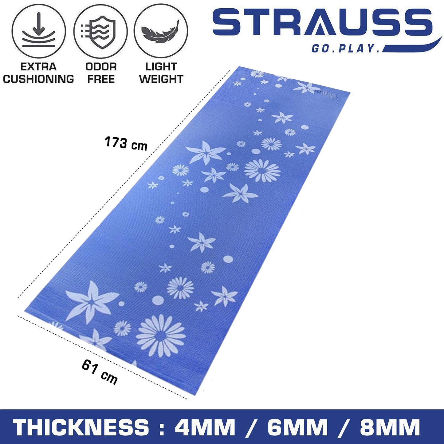 Strauss Yoga Mat Floral 6 mm Blue