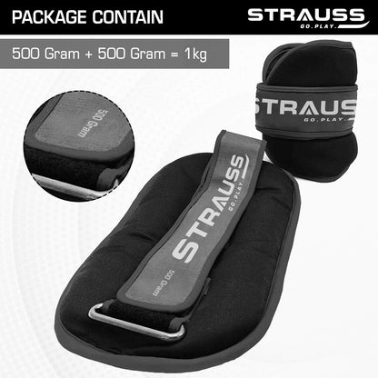 Strauss Ankle Weight-0.5 Kg- Black Pair Round Belt