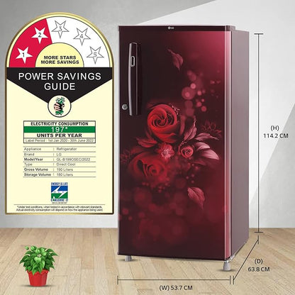 LG 190 L 2 Star Direct-Cool Single Door Refrigerator GL-B199OSEC Scarlet Euphoria