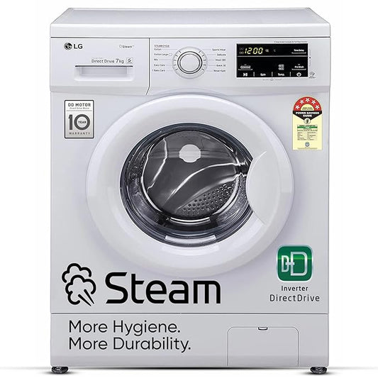 LG 7Kg 5 Star Front Load Washing Machine, Direct Drive, Steam Wash, Smart Diagnosis, Allergy Care, In-Built Heater, Touch Panel, White