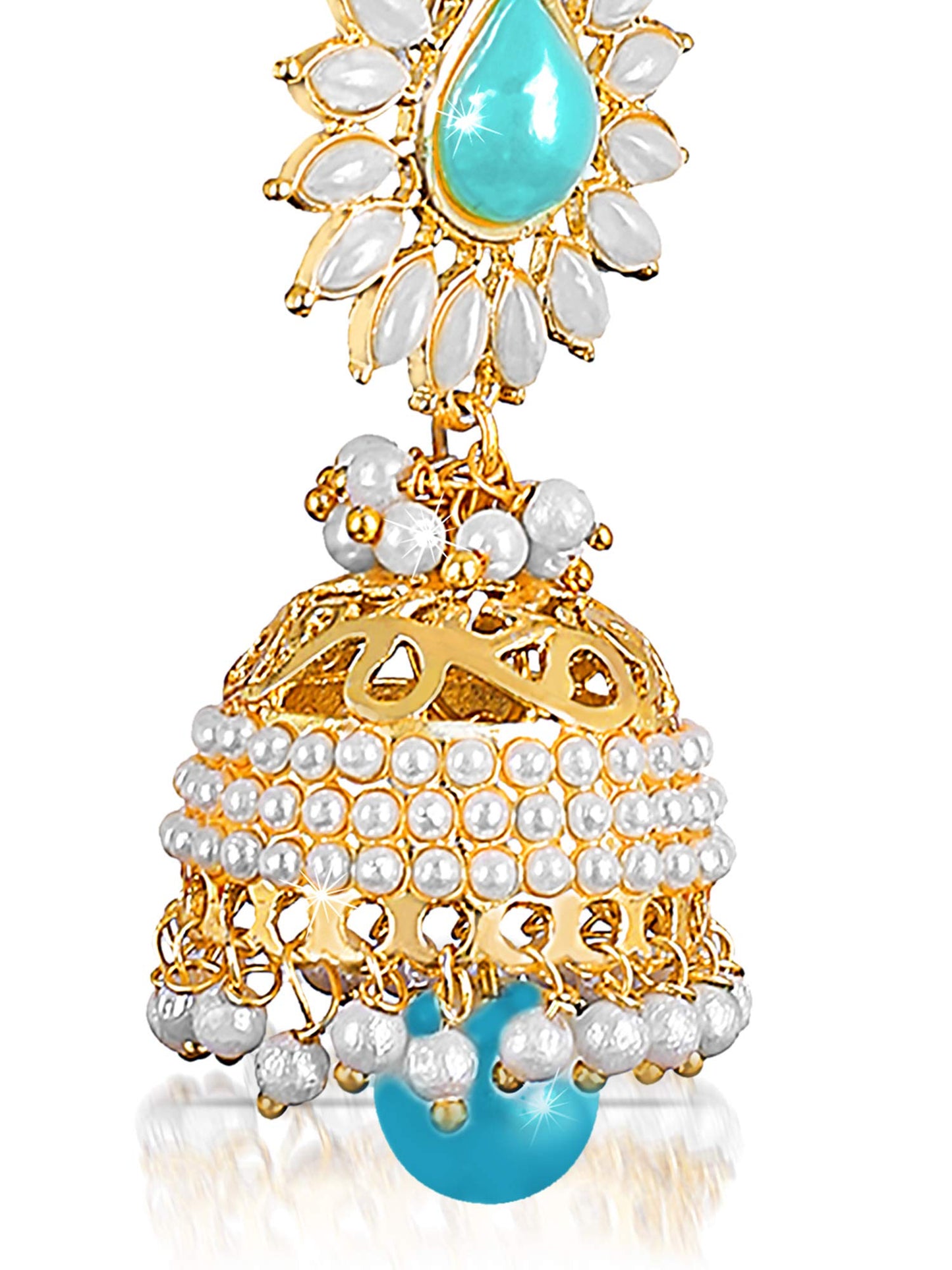 Yellow Chimes Bollywood Celebrity Party Wear Traditional Pearl Moti JhumkaJhumki Earrings for Women and Girls Blue