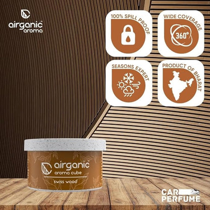 Airganic Aroma Car Freshener Combo Pack  Fine Spray Smokey Leather   Aroma Cube Swiss Wood air fragrance