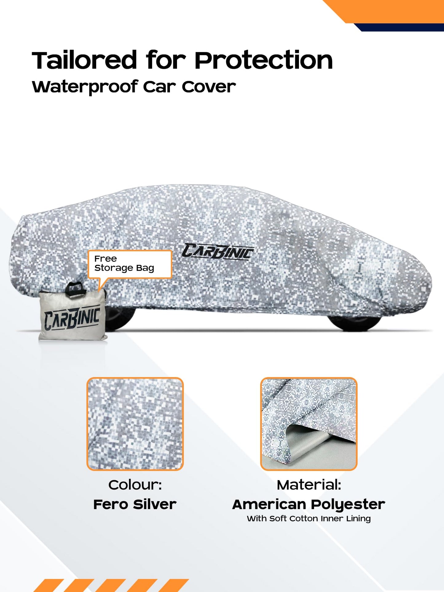 CARBINIC Car Cover for Toyota Hilux2022 Waterproof Tested and Dustproof Custom Fit UV Heat Resistant Outdoor Protection with Triple Stitched Fully Elastic Surface  Silver with Pockets