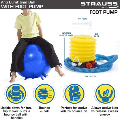 STRAUSS 55cm Anti-Burst Rubber Gym Ball with Stability Legs & Free Foot Pump for Exercise, Yoga, Pregnancy, Balance - Blue