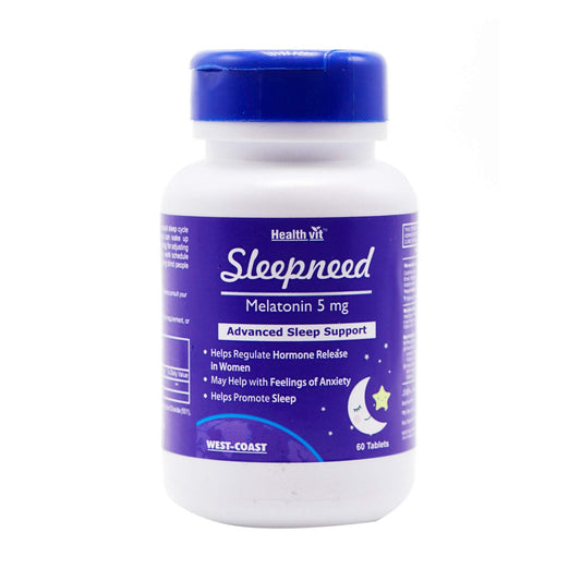 Healthvit Sleepneed Melatonin 5mg - Promotes peaceful sleep, advanced support, stay asleep longer, easy to take, fast absorption - 60 tablets.