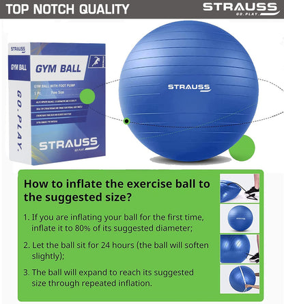 STRAUSS Anti Burst Gym BallExercise BallYoga BallWorkout Ball 75Cm Blue Pack of 2