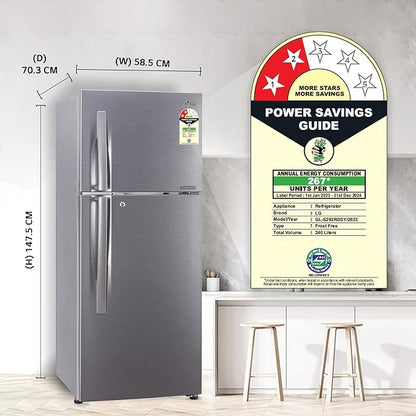 LG 240 L 2 Star Smart Inverter Frost-Free Double Door Refrigerator GL-S292RDSY Dazzle Steel Convertible Gross Volume - 260 L