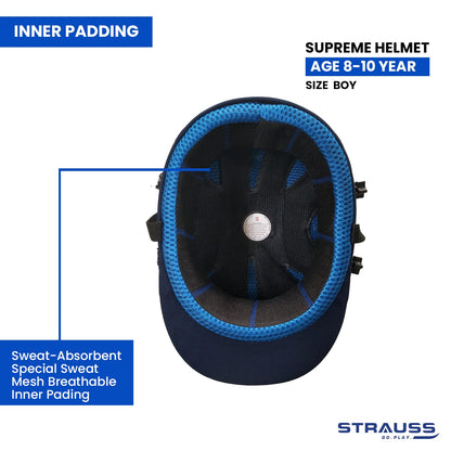 Strauss Supreme Cricket Helmet, Detachable Steel Grill, Lightweight, Adjustable Straps, Ventilated, Boys Age 8-10