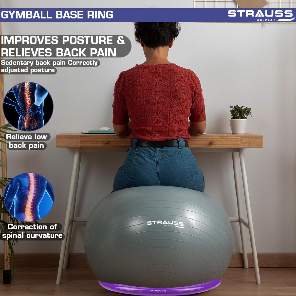 Strauss Gym Ball Base Ring  Round Anti SlipThickened  Stable Base Yoga Ball Fitness Balance Base  Suitable for HomeGym  OfficePurple