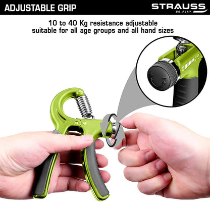 Strauss Adjustable Hand Grip 10KG-40KG for Home Gym Workouts, Perfect for Finger, Forearm, Hand Exercises, Strength Building for Men & Women.