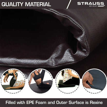 Strauss 10mm Yoga Mat for Gym, Home, Meditation, Fitness, Exercise. Foldable with Carrying Strap. Brown.