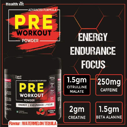 Healthvit Fitness Pre-Workout Explosive Energy 300gm Powder Watermelon Tequila Flavour