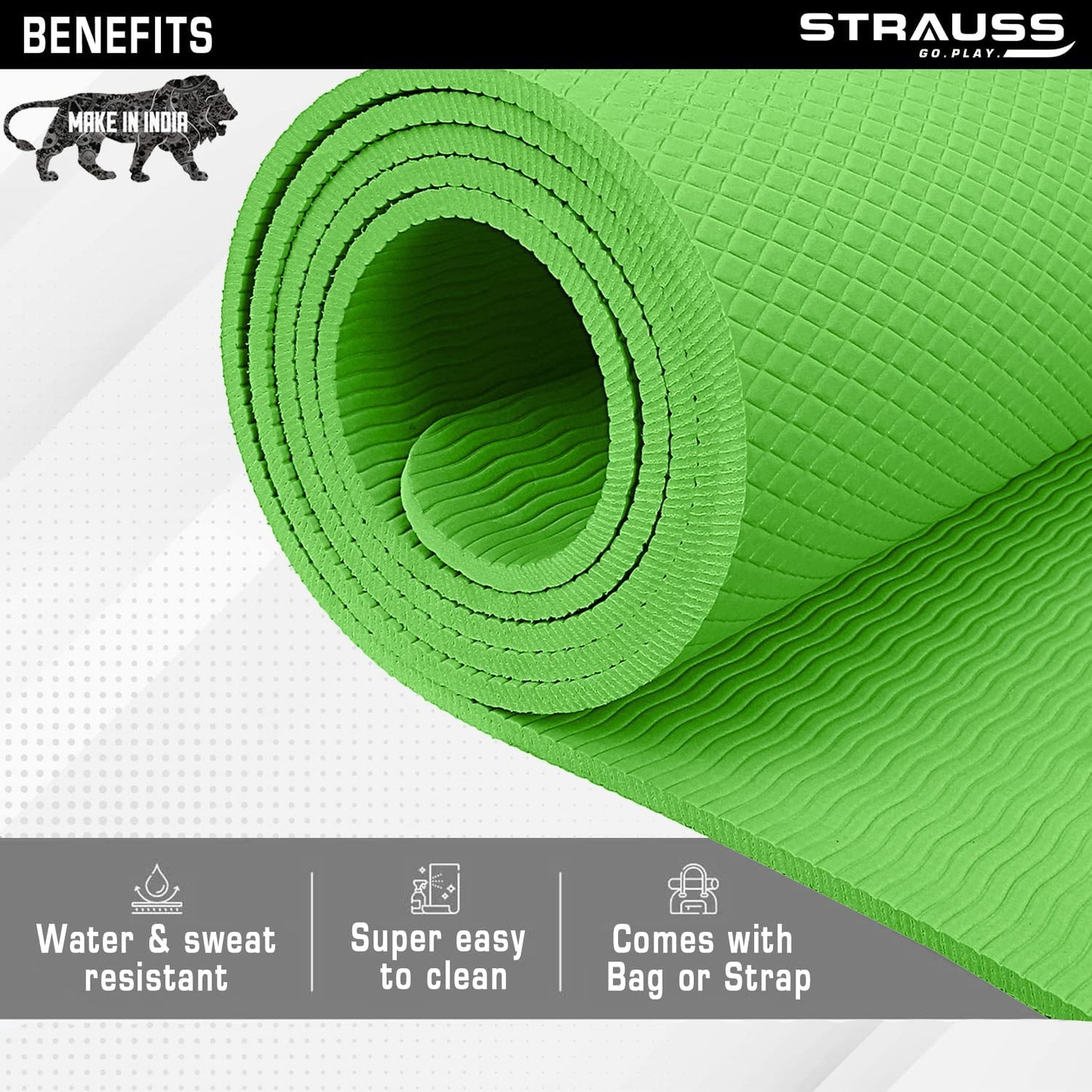 Strauss Anti Skid EVA Yoga Mat with Carry Strap 4mm Green