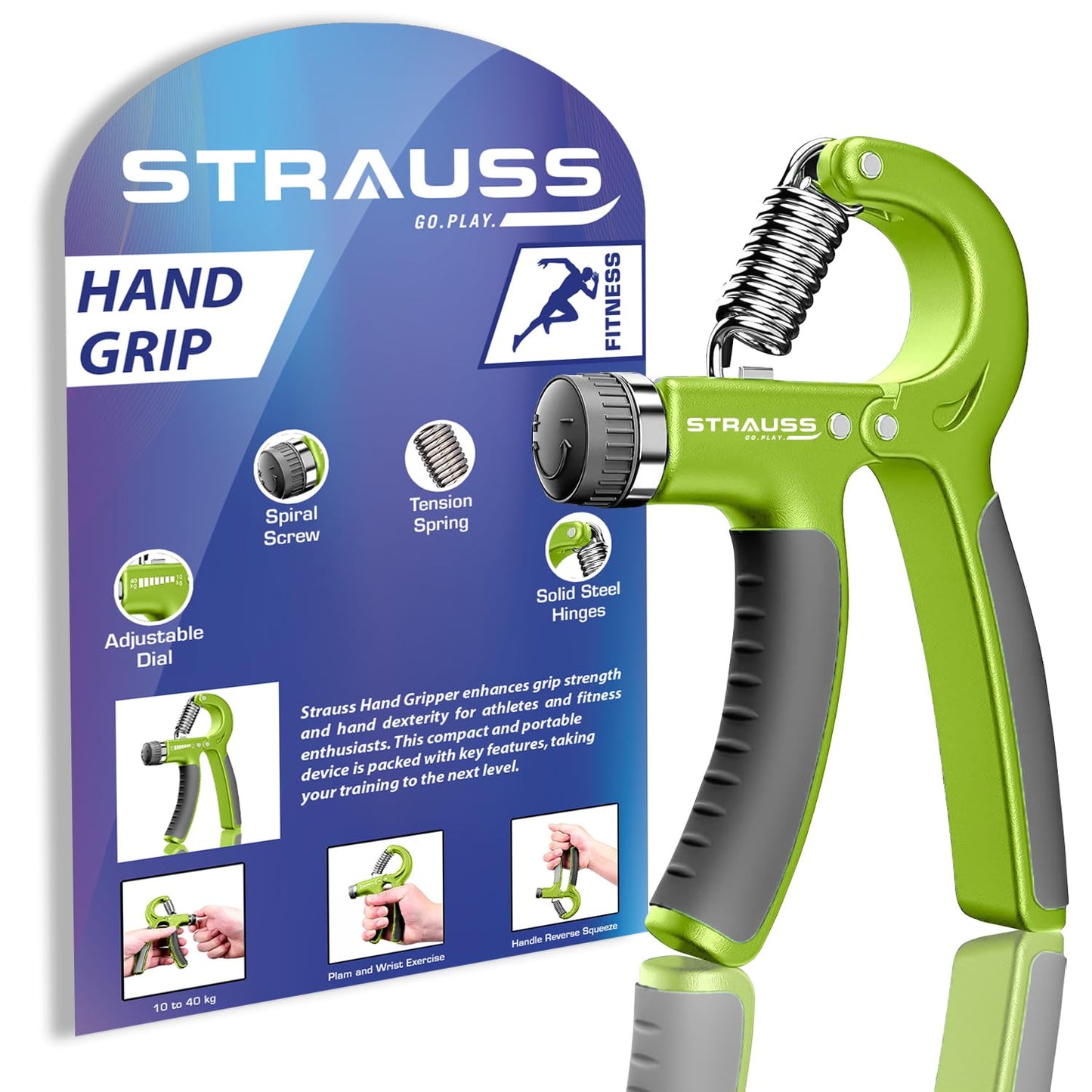 Strauss Adjustable Hand Grip 10KG-40KG for Home Gym Workouts, Perfect for Finger, Forearm, Hand Exercises, Strength Building for Men & Women.