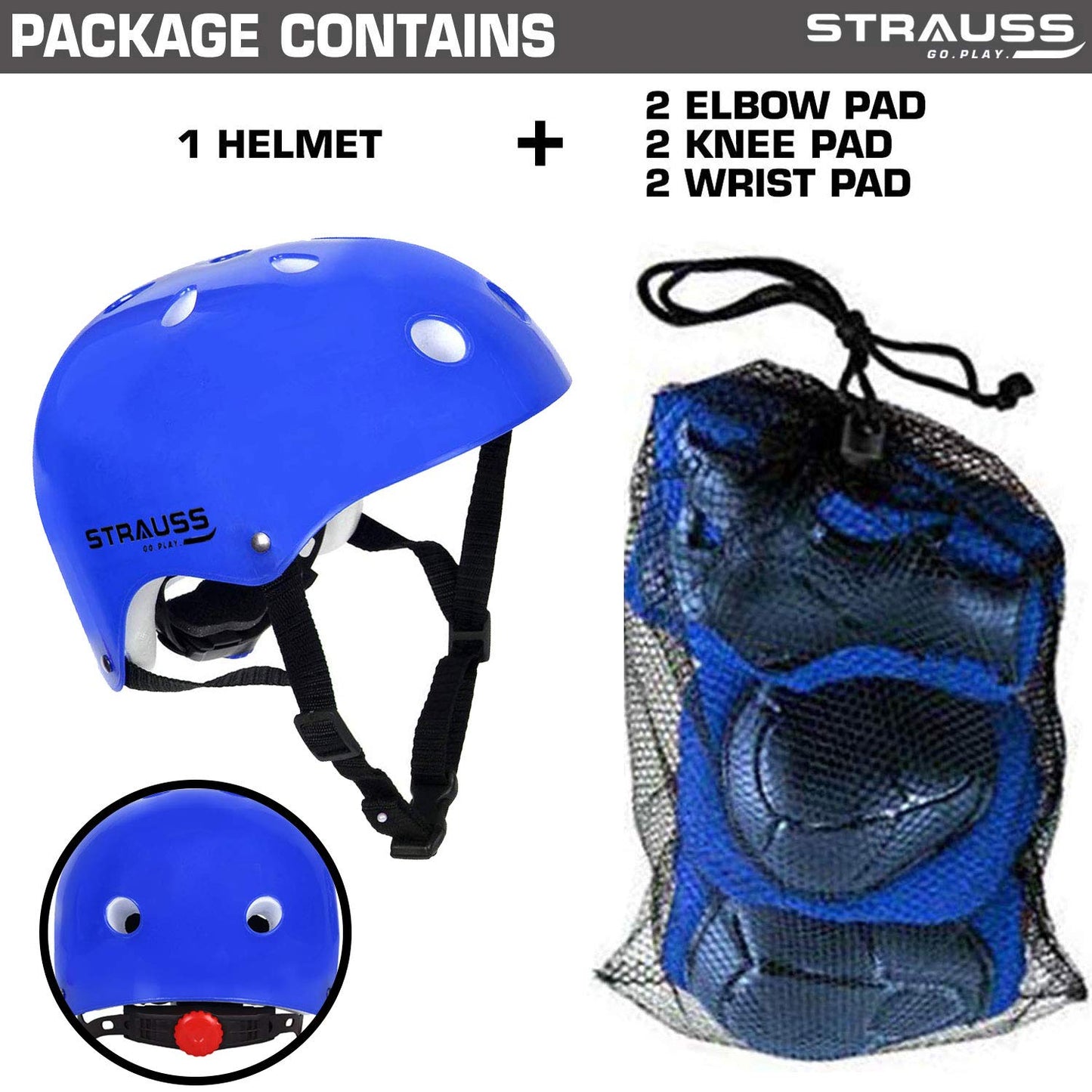 Strauss Protective Gear Set Adjustable Helmet Blue