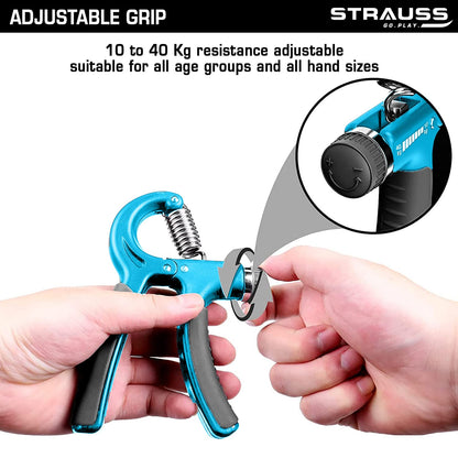 Strauss Adjustable Hand Grip 10KG-40KG for Home Gym Workouts, Perfect for Finger, Forearm, Hand Exercises, Strength Building for Men & Women.