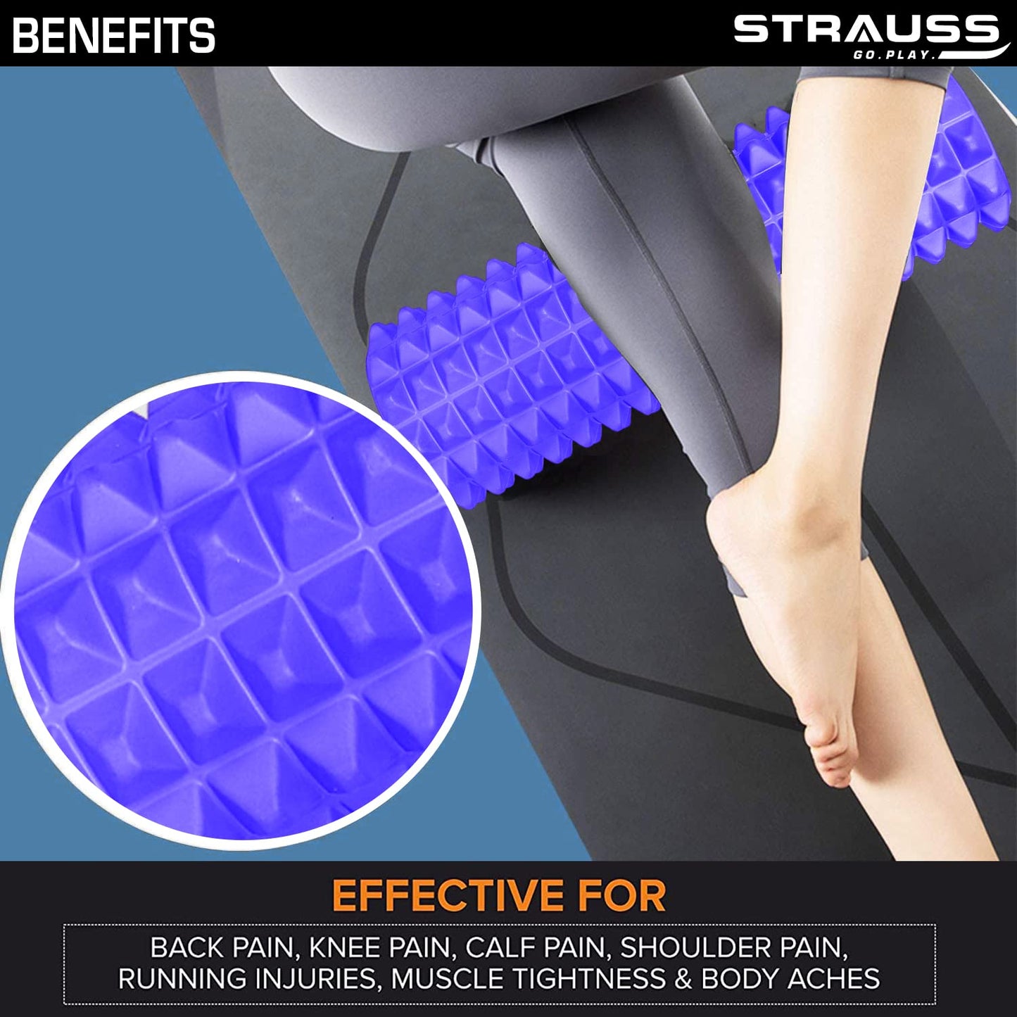 Strauss Grid Foam Roller, Eco-Friendly, Premium Eva Foam, Lightweight, Travel-Friendly, Relieves Muscle Tightness, Soreness, Inflammation, 45 CM, Purple